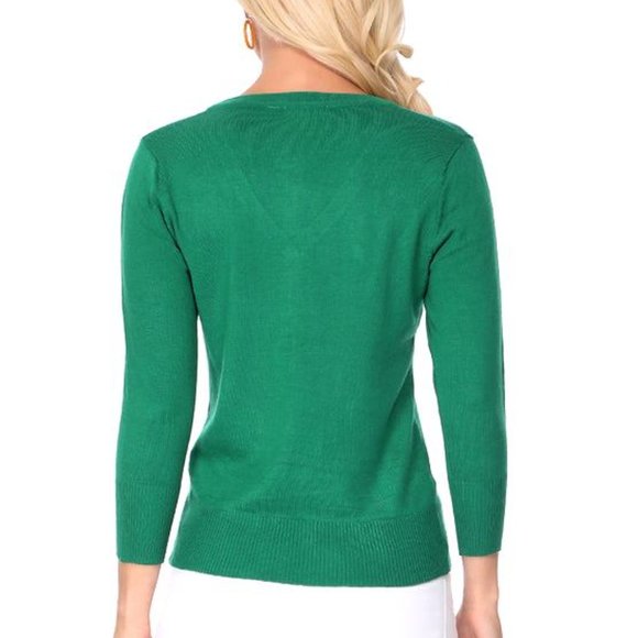 Women's 3/4 Sleeve V-Neck Button Down Knit Cardigan Sweater Orange  color - Picture 3 of 3